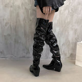 KYLETHOMASW  -  Vintage Winter Pleated Women Over The Knee High Boots Fashion Slip On Long Booties Autumn Thick Heel Ladies Shoes