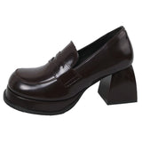 KYLETHOMASW  -  Women Platform JK Loafers Vintage Chunky Block Heel Mary Janes Preppy Student Heightening Slip On Party Dress Leather Shoes