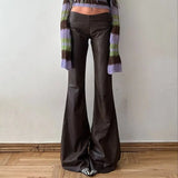 KYLETHOMASW  -  Pants Women Vintage Bandage PU Leather Slim Sexy Autumn New Fashion Solid Flare Long Trouser Female Casual Jogger