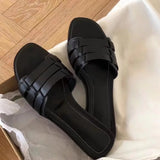 KYLETHOMASW  -  Flat Bottomed Slippers for Women New Anti Slip Woven One Word Sandals Women's Summer Outdoor Wear Beach Slippers for Women