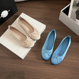 KYLETHOMASW  -  Round Toe French Style Satin Female Sandals Shallow Bow Decoration Soft Insole Ladies Flat Shoes Ballet Shoes Femme Single Shoes