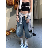 KYLETHOMASW  -  Summer Vintage Harajuku Aesthetic Style Jeans Women's Sweet Casual Calf-Length Pants Y2K Punk Street Baggy Denim Shorts