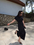 KYLETHOMASW  -  Elegant Women Short Sleeve Midi Dress New Spring Summer Sexy Round Neck Draped High Waist Robe Office Party Long Dresses