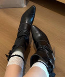 KYLETHOMASW  -  New Round Toe Square Heel Sexy Elegant Mid-calf Boots Fashionable Pin Buckle Decoration Solid Color Simple Casual Women's Shoes
