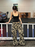 KYLETHOMASW  -  American Retro Punk Camouflage Pocket Cargo Pants Y2K High Street Hip Hop Loose Fashion Street Casual Straight Wide Leg Pants