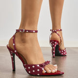 KYLETHOMASW  -  Luxury Satin Designer Ankle Strap Heeled Sandals Woman Sexy Pointed Toe Polka Dot Design High Heels Summer Elegant Bridal Shoes