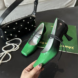 KYLETHOMASW  -  Square-toed Mary Jane Shoes Women Pumps Mixed Colors Designer Slingback Shoes Female Retro Ankle Straps High Heels Mary Jane