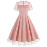 KYLETHOMASW  -  New Retro Pink Strawberry Mesh Elegant Birthday Long Dress 50s Women Flare Sleeve Summer Luxury Prom Evening Party Dresses