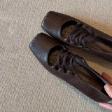 KYLETHOMASW  -  Women Sheepskin Square Toe Slip-on Pumps Elastic Band Cross Strap Wedge Med Heel Casual Female Daily Dress Heels Shoes Fashion