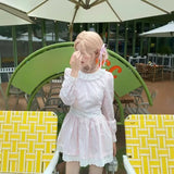 KYLETHOMASW  -  Sweet Dresses Women Lace Patchwork Striped O Neck Spring Peter Pan Collar Long Sleeve Mini Dress Elegant Party Female