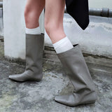 KYLETHOMASW  -  Cowhide Zapatos De Mujer Autumn and Winter New Simple Square Head Low Heel Boots  Sleeve Boots for Women Hot Selling