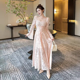 KYLETHOMASW  -  Pink Vestidos Mujer Spring Autumn Solid Ins Fashion Elegant Women Dresses Sweet A-line Vintage Beach Style Long Dress