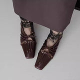 KYLETHOMASW  -  Women Pleated Hollow Mary Jane Style Shoes with Bow Design Flat Shoes Square Toe Casual Comfortable Outdoors Women Shoes Fashion