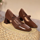 KYLETHOMASW  -  One Line High Heels for Women 2026 New Style Square Toe Thick Heel Mary Jane Single Shoes Large French Red Wedding Shoes Pumps