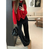 Kylethomasw Fake Two Pieces Splicing Solid Color Casual Wide Leg Pants Women 2025 Spring New Korean High Waist Loose All Match Pants