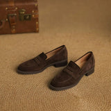 KYLETHOMASW  -  Kid Suede Penny Loafers Women Handmade Autumn Winter Casual Shoes Ladies Leisure Slip-on Creeper Flats Brown Size 34-43