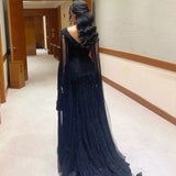 Kylethomasw Said Black Arabic Mermaid Evening Dresses with Cape Sleeves 2024 Luxury Beaded Dubai For Women Wedding Party Gowns SS218