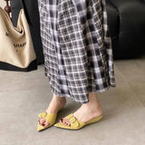 KYLETHOMASW  -  Shoes Woman 2025 Pointed Toe Slippers Summer Rivet Luxury Slides On A Wedge Low Flock Designer Rome Hoof Heels Fabric Rubber Fas