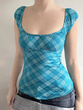 KYLETHOMASW  -  Small Fresh Pure Desire Style Pattern Square Neck Short Sleeve T-shirt Summer New Tight Elastic Sexy Knitted Top