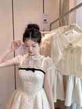 KYLETHOMASW  -  Summer Kawaii New Two Piece Set Women Chiffon Blouse+sleeveless Strap Dress Female Casual Lolita Japanese Princess Suit