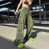 Kylethomasw  Grunge Fairycore Cargo Pants Denim Y2K Aesthetic Chic Dragon Embroidery Women Jeans Baggy Distressed Chic Trousers