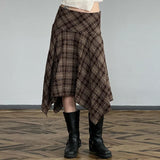 KYLETHOMASW  -  autumn and winter retro plaid contrasting high waisted irregular skirt, slimming half length skirt