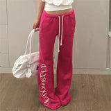 KYLETHOMASW  -  High Waist American Retro Print Belted Sweatpants Women's Y2K Spicy Casual Straight Leg Elastic New Walking Trousers Trendy