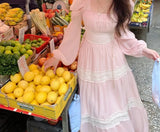 KYLETHOMASW  -  Y2K Lolita Fairycore Puff Sleeve Lace Dress Women Summer Chiffon Midi High Waist French Vintage Evening Party Dresses Prom Robe