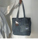 KYLETHOMASW  -  Vintage Striped Denim Bags for Women Grunge All Match Y2k Aesthetic Tote Handbags Korean Casual Fashion Shoulder Underarm Bag