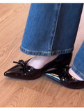 KYLETHOMASW  -  Elegant Soft Inner Heightening Single Shoes Leather Butterfly Knot Pointed Toe Low Heel Summer Spring Autumn Women's Flats