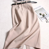 KYLETHOMASW  -  Spring Simple Long Skirts A-line Solid Korean Fashion High Waist Faldas Mujer Office Lady Elegant Retro Women Skirt