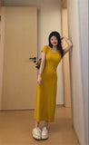 KYLETHOMASW  -  Summer Casual Cotton Midi Dress Women Elegant Solid Color Round Neck Slim Bodycon Dresses Korean High Street Vestidos ﻿270A