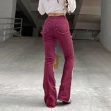 KYLETHOMASW  -  Y2k Patchwork Jeans Women Casual All-match Zippper Pockets Button Flare Denim Trousers Female 2025 Spring Summer Lady Streetwear