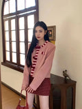 KYLTHOMASW  -  Sweet Hot Girl Suit Women's Winter Woolen Long-sleeved Cardigan Plaid Wrap Hip Skirt Two-piece Set Fashion Female Clothes