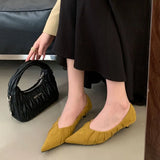 KYLETHOMASW  -  Autumn New Brand Women Pumps Shoes Fashion Pleated Pointed Toe Shallow Slip On Boat Shoes Thin Low Heel Single Shoes New