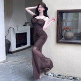 KYLETHOMASW  -  Women Dresses Sleeveless Mesh Patchwork Elegant Slash Neck Sexy Fashion Mermaid Dress Party Female French Style