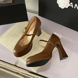KYLETHOMASW  -  Black Heel Shoe Mary Jane Shallow Mouth Chunky Sandals Clogs for Women Beige Lolita Retro Block African High Pumps Janes