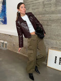 KYLETHOMASW  -  Textured Crocodile Leather Jacket Short Coat Slimming Women Gram Leather Jackets Street Trends Overcoat Top Lady Autumn Outwear