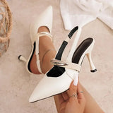 KYLETHOMASW  -  Sexy Pointed Toe Sling Back Pumps Women Patent Leather Thin Super High Heels Shoes Woman Classic Metal Decoration Office Shoes