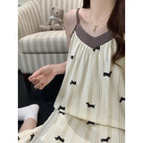 KYLETHOMASW  -  Women's Cute Lace Trim Slip Nightdress Sweet Bow Print Mid Length Summer Nightgown