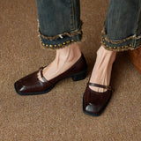 KYLETHOMASW  -  New Retro Square Head Thick Heel Single Shoes Women's Shoes Medium Heel Mary Jane Shoes Woman High Heels Leather