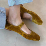 KYLETHOMASW  -  Designer Women Velvet Mary Janes Belt Strap Shoes Ladies Square Toe Flats Ballerina Dress Barefoot Loafers Brides Ballets Femmes