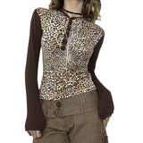 KYLETHOMASW  -  European and American leopard print five claw buckle design, shoulder length long sleeved personalized retro hooded short top