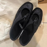 KYLETHOMASW  -  Women Satin Elastic Band Mary Jane Shoes Genuine Leather Shallow Mouth Flat Shoes Casual Outdoor Comfortable Ballet Shoes