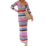 KYLETHOMASW  -  Beach Style Off Shoulder Crochet Maxi Dress Elegant Women Vintage Patchwork Long Sleeve Hollow Out Knitted Bodycon Dress Y2K