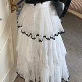 KYLETHOMASW  -  Spring Summer Lace Skirts Women Contrast Color Ruffles Sweet Jupe Femme Korean Fashion Retro Chic Long Skirt