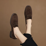 KYLETHOMASW  -  Kid Suede Penny Loafers Women Handmade Autumn Winter Casual Shoes Ladies Leisure Slip-on Creeper Flats Brown Size 34-43