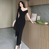 KIylethomasw Summer New Ladies Elegant Chic Strapless Sleeveless Bodycon Long Dresses Slim Women Split Backless Package Hip Dress Vestidos