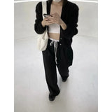 KYLTHOMASW  -  2024 Summer Vintage Korean Retro High Street Black and White Stitching Elastic Lace-up Streetwear Fashion Wide Leg Pants