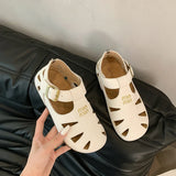 KYLETHOMASW  -  ONG Genuine Leather Hollow out Flat Roman Sandals Versatile Casual Cage oes mid Heel round Toe Summer Faion Women's oes